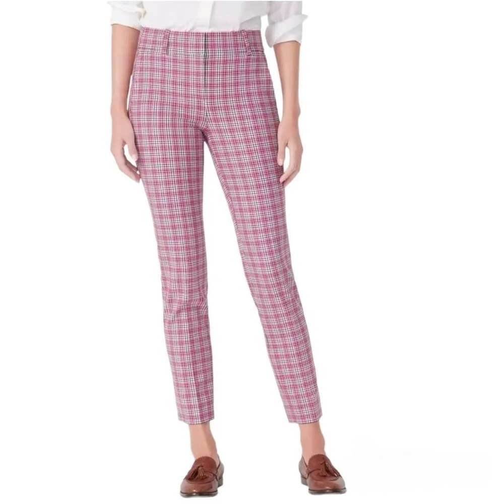 J.Crew Cameron Slim Crop Pant in Pink Plaid
